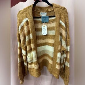 lovestitch Mustard & Cream Striped Open-Front Cardigan